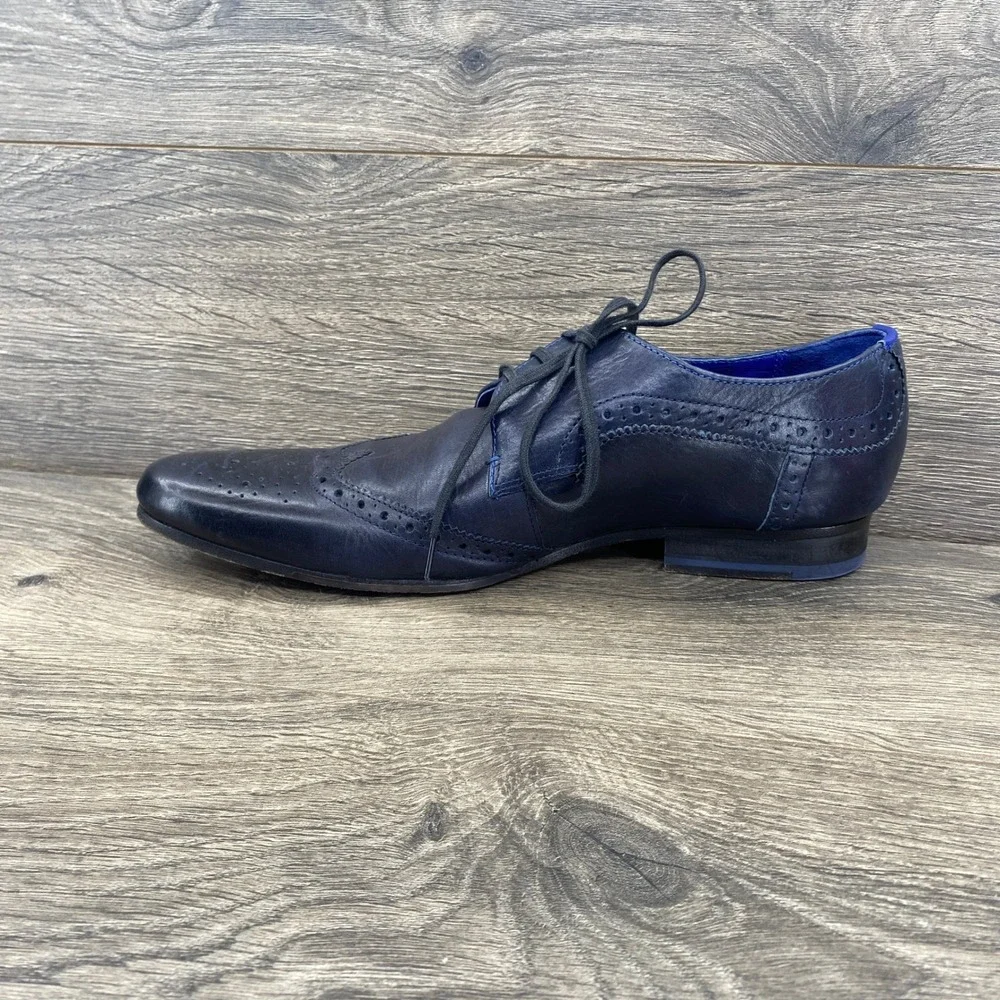 Ted Baker Hann Wingtip Oxford Mens 7 Navy Blue Leather Brogue Dress Shoes